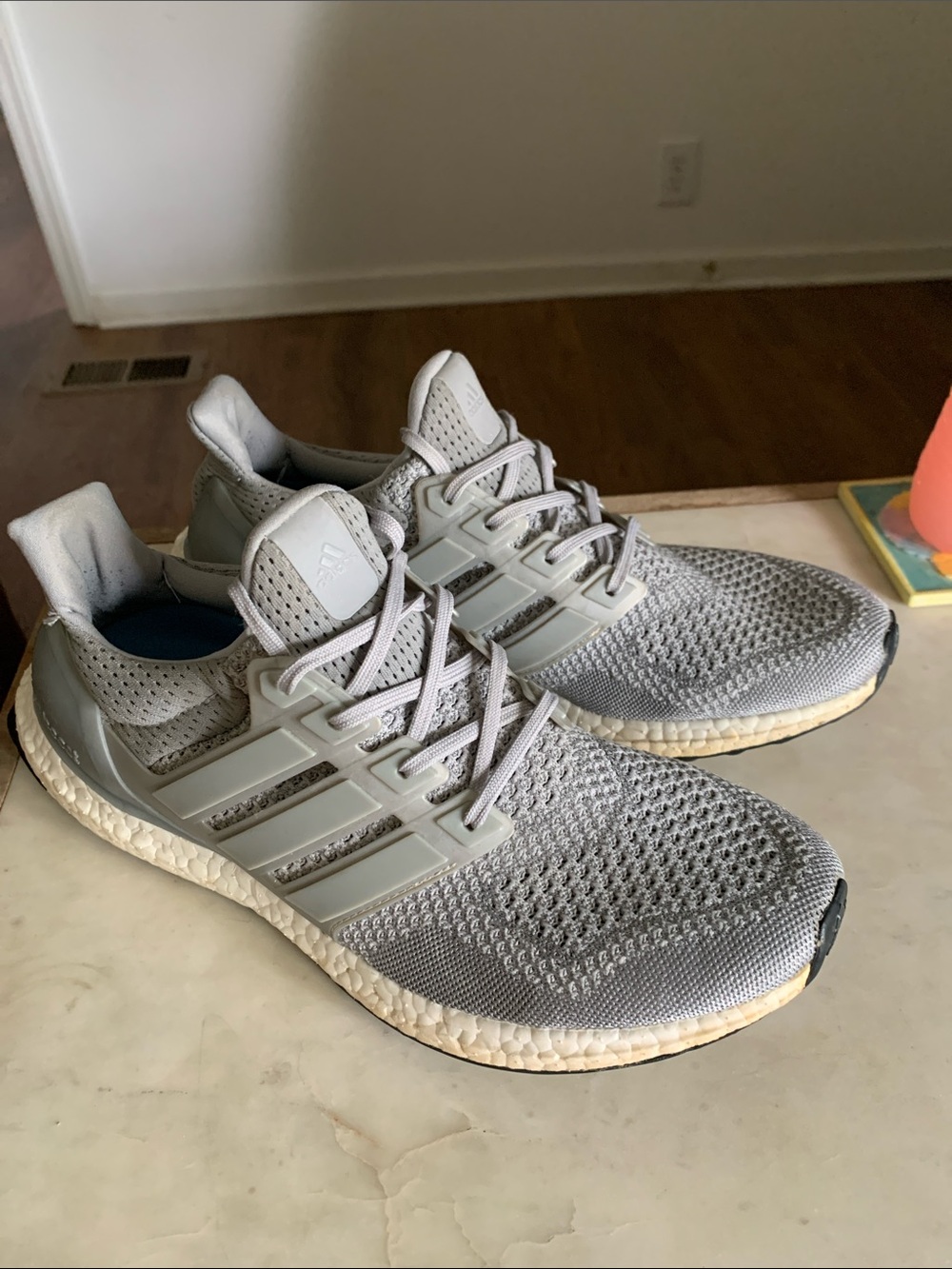 adidas Light Gray Knit Ultraboost Running Shoes